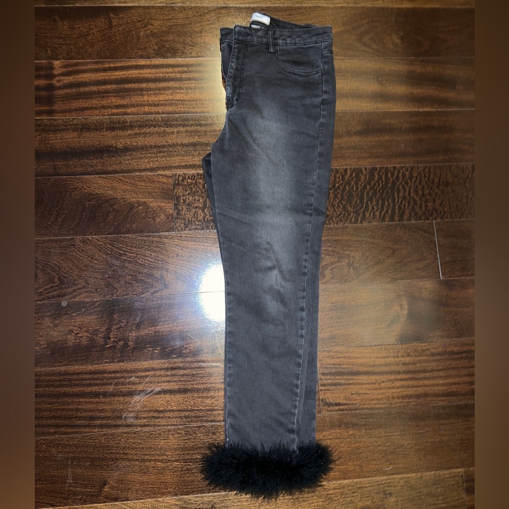 VINTAGE - FAUX FUR TRIMMED BLACK PANTS